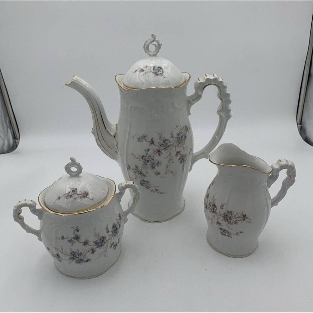 Kpm porcelain Floral Pattern Large Coffee Pot With Lidded Sugar Bowl and cream